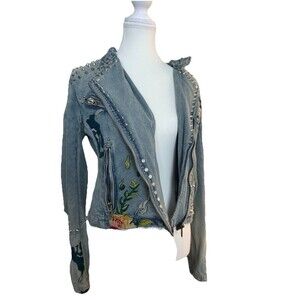 Blanknyc Studded Denim Moto Jacket Size Small – Boho Festival Rocker Chic